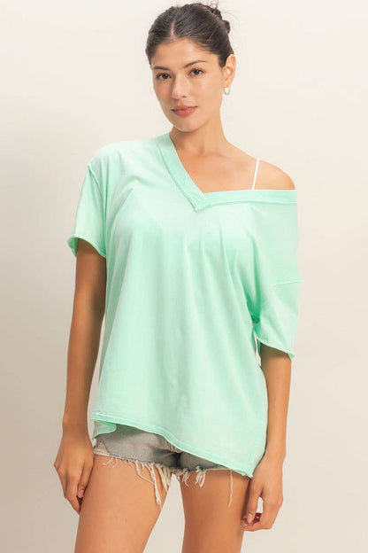 Washed V-Neck Oversized Tee