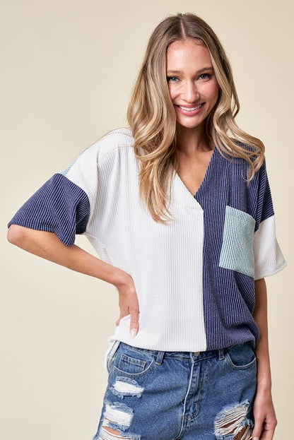 LMT3996-Trust Me In Colorblock Top