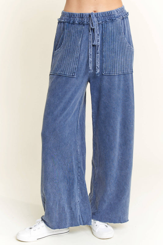 Best Mineral Wash Side Knit detail wide leg pants HE5878P