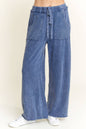 Best Mineral Wash Side Knit detail wide leg pants HE5878P