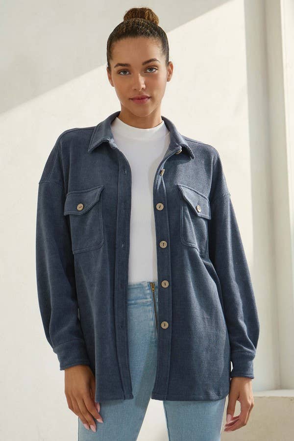 Women's Corduroy Button Up Shacket Fall Style TP2583