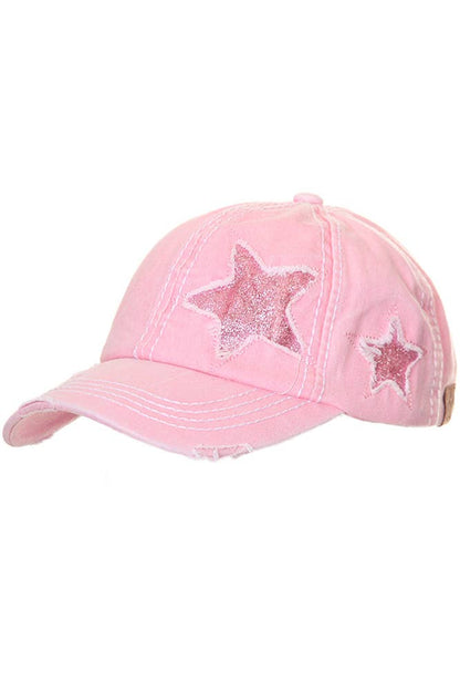 C.C Distressed Pony Cap with Glitter Star