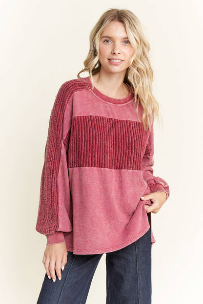 Mineral Wash Knitted Low Gauge Rib Melange top HT5959