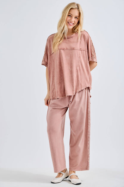 Mineral Washed Relaxed Fit Tee with Crochet Detail HT6312 Shirt