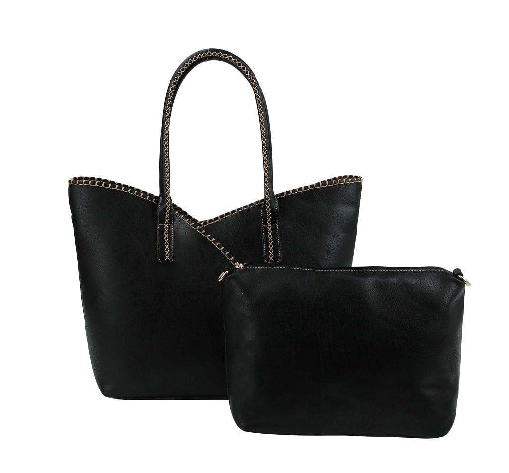 COL001-2 2-in-1 Stitch Trim Detail Shoulder/Tote Set Bag