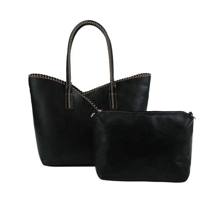 COL001-2 2-in-1 Stitch Trim Detail Shoulder/Tote Set Bag