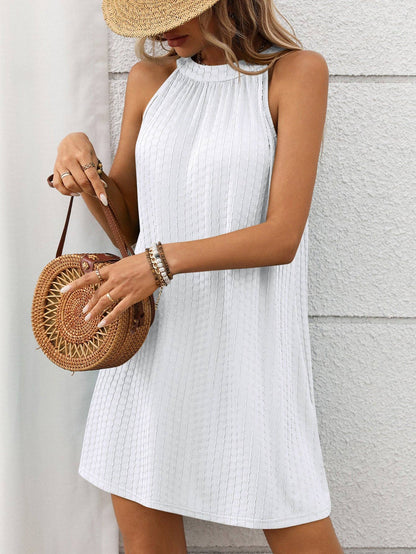 Solid Color Round Neck Hanging Neck Loose Sleeveless Dress Women
