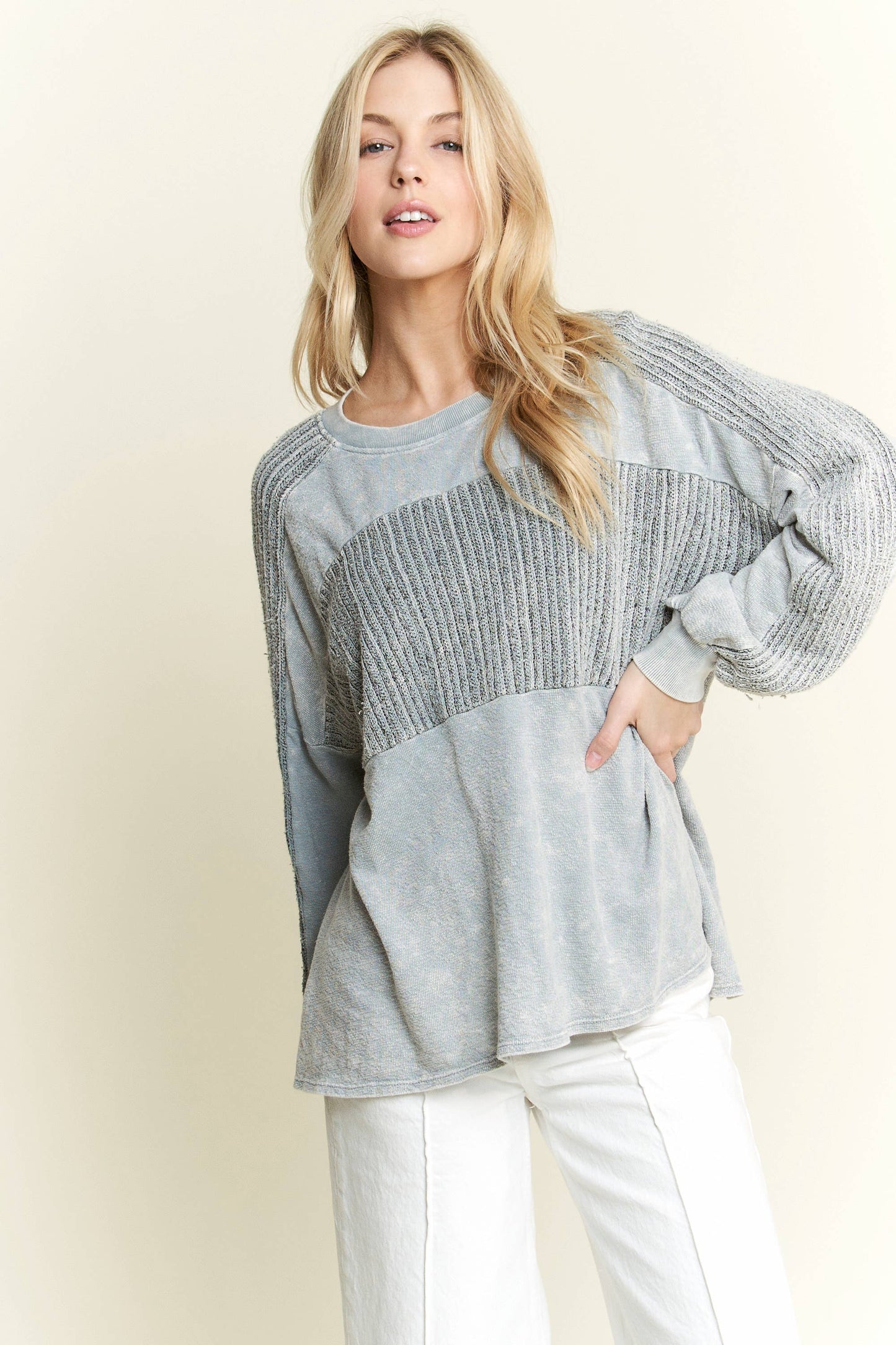 Mineral Wash Knitted Low Gauge Rib Melange top HT5959