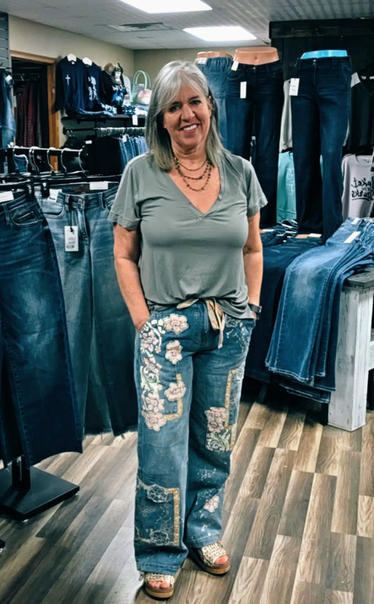 Oli & Hali Washed Block Patched Denim Pants Jeans