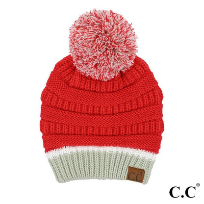 C.C HAT1430 College Football Team Color Pom Beanie