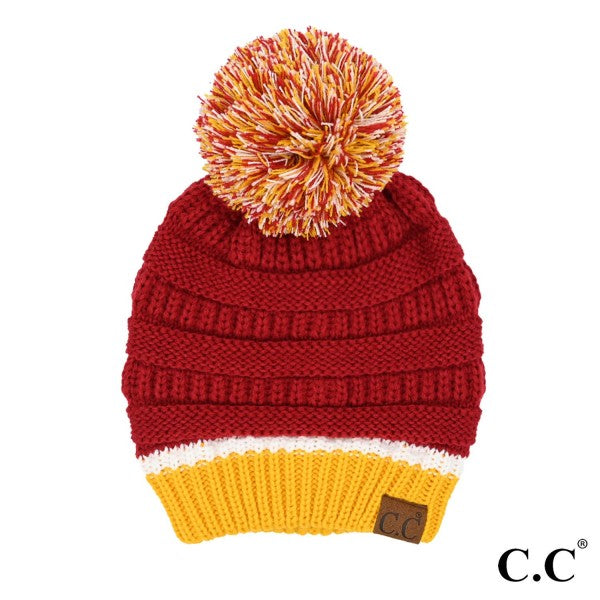 C.C HAT1430 College Football Team Color Pom Beanie