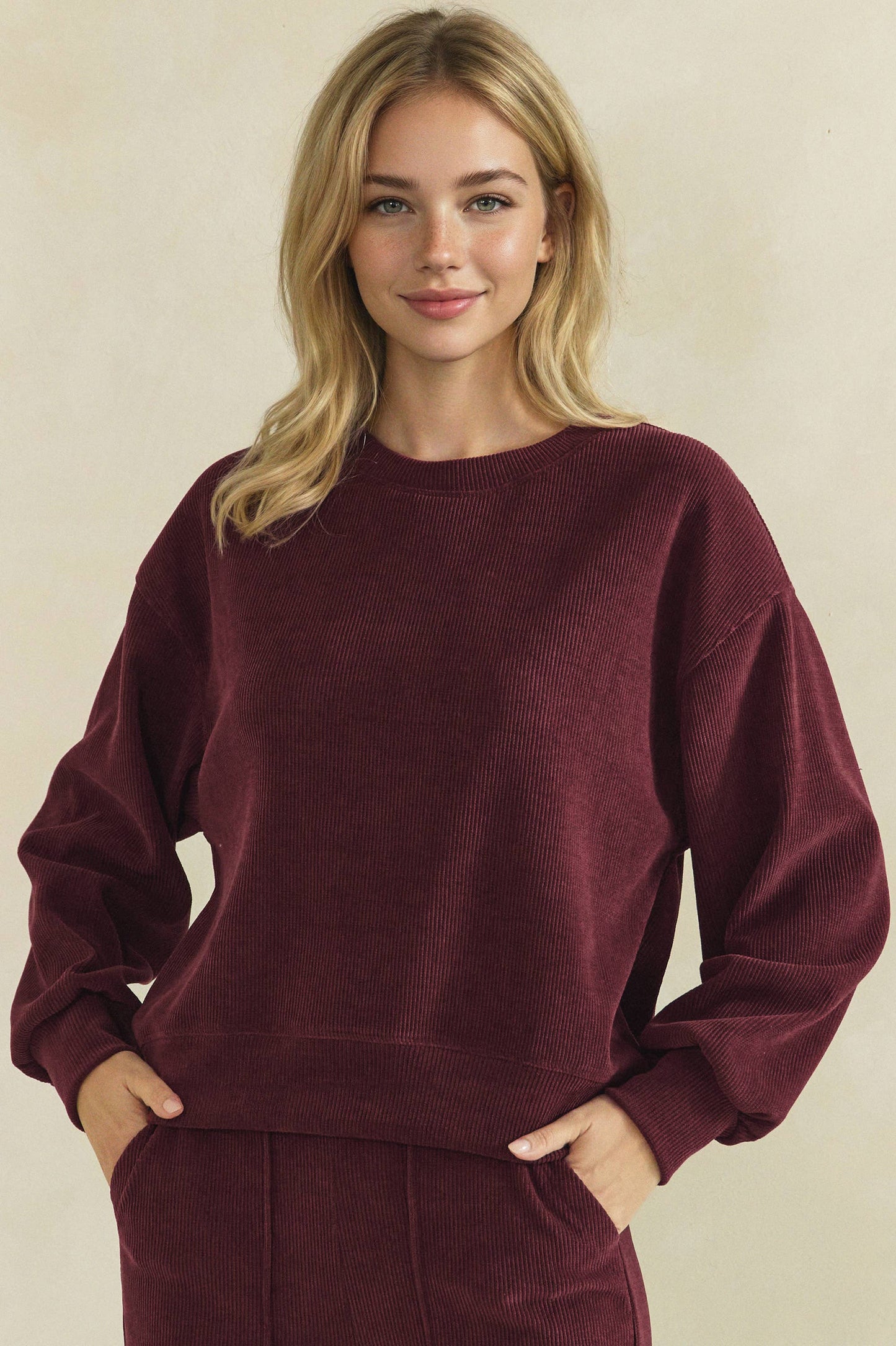 Yelete Relaxed Fit Corduroy Rib Knit Top TP2403