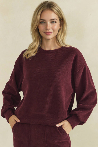 Yelete Relaxed Fit Corduroy Rib Knit Top TP2403