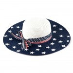 Wide Brim Hat Featuring Stars And Stripes Ribbon