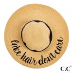 "Lake Hair Don't Care" paper straw wide brim sun hat with ribbon