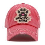 Hot Pink "Pawfect Mom" Patch Vintage Distressed Baseball Cap Hat