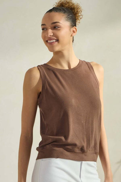 Women's Ribbed Viscose Crew Neck Loose Fit Tank