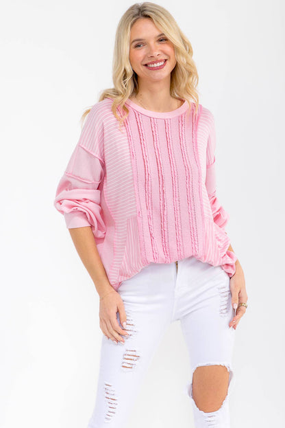 Textured Stripe Contrast Knit Top T6203