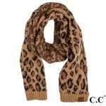 Latte C.C SF-7001 Leopard Print Jacquard Knit Scarf