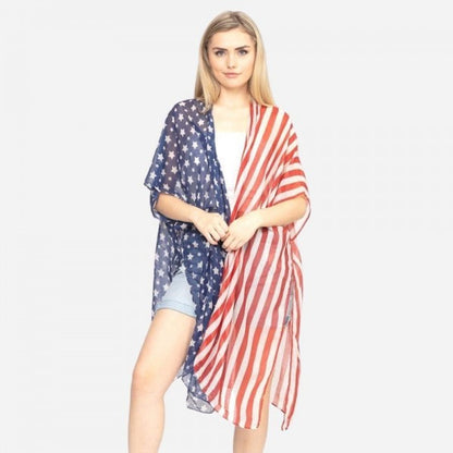 Women's lightweight sheer half and half patriotic kimono