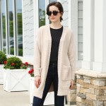 Beige Comfy Luxe Solid Sherpa Cardigan Featuring Pockets