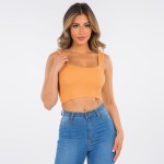 Almond Women’s Ribbed Scoop Neck Cropped Tank Top