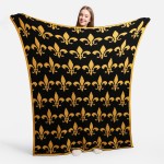 Black and Gold Super Soft Fleur De Lis Knit ComfyLuxe Blanket