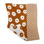 Rust Super Soft Split Flower and Checkerboard Print Blanket