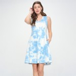 Blue Women’s Fit and Flare V-Neck Tie Dye Dress