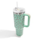 Laser Engraved Leopard Print 40oz Double Wall Stainless Steel Vacuum Tumbler With Handle