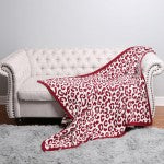 Burgandy Super Soft Jacquard Animal Print Comfy Luxe Knit Blanket