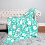 Mint Super Soft Jacquard Smile Comfy Luxe Knit Blanket