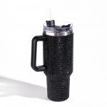 Black Rhinestone 40oz Double Wall Stainless Steel Vacuum Tumbler With Handle