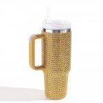 Gold Rhinestone 40oz Double Wall Stainless Steel Vacuum Tumbler With Handle