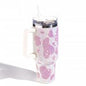 Rhinestone Cow Print 40oz Double Wall Stainless Steel Vacuum Tumbler With Handle