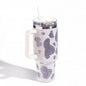 Rhinestone Cow Print 40oz Double Wall Stainless Steel Vacuum Tumbler With Handle