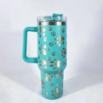 Paw Print 40oz Double Wall Stainless Steel Vacuum Tumbler With Handle