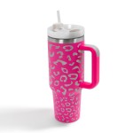 Laser Engraved Leopard Print 40oz Double Wall Stainless Steel Vacuum Tumbler With Handle
