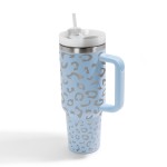 Laser Engraved Leopard Print 40oz Double Wall Stainless Steel Vacuum Tumbler With Handle