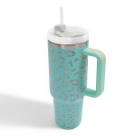 Laser Engraved Leopard Print 40oz Double Wall Stainless Steel Vacuum Tumbler With Handle