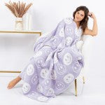 Lilac Super Soft Happy Face Print Brushed Poly Microfiber Throw Blanket