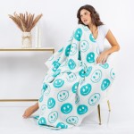 Mint Super Soft Happy Face Print Brushed Poly Microfiber Throw Blanket