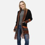 Black Do Everything In Love Western Knit Cardigan With Tassel Details