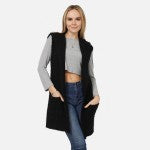 Fuzzy Plush Knit Vest With Hood