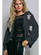 POL UST423 Floral Patch Chenille Hoodie Jacket