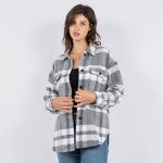 Brushed Flannel Plaid Shacket With Two Front Pockets