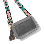 Vegan Leather Sherpa Crossbody Handbag With Guitar Strap And Tassel Charm