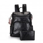 Vegan Leather Convertible Backpack With Matching Pouch