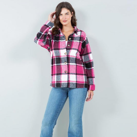 Soft Knit Flannel Button Down Shacket