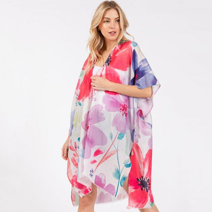 Watercolor Flower Print Kimono
